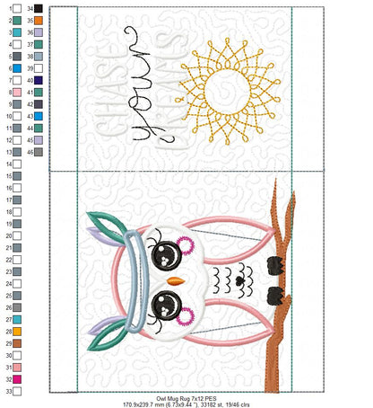 Boho Owl Mug Rug - ITH Project - Machine Embroidery Design