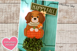 Happy Fall Dog Ornament - ITH Project - Machine Embroidery Design