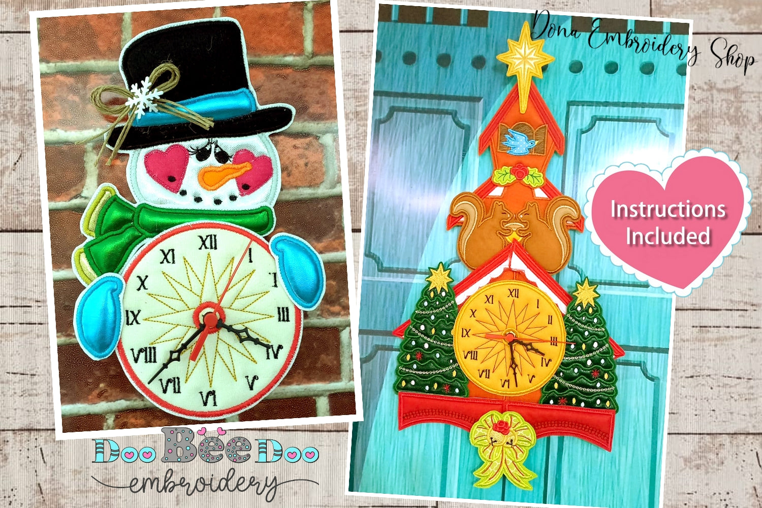 Christmas Clocks Set of 2 Designs - ITH Project - Machine Embroidery D ...