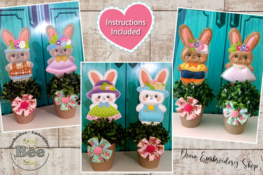 Farm Bunnies Set of 6 designs - ITH Project - Machine Embroidery Design