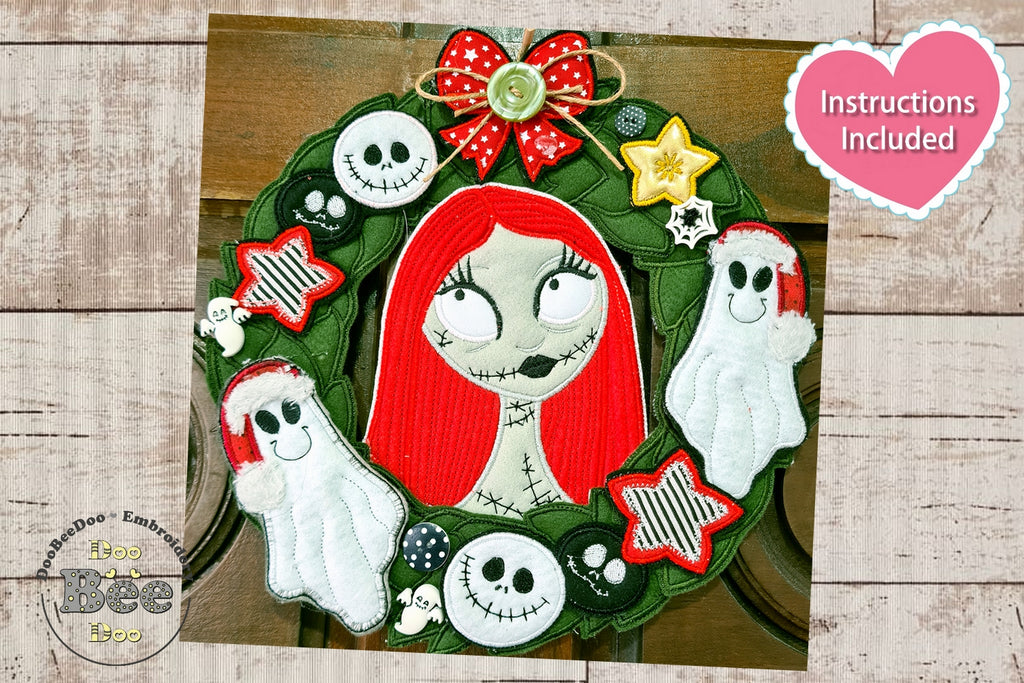 Sally Skellington Christmas Wreath - ITH Project - Machine Embroidery Design