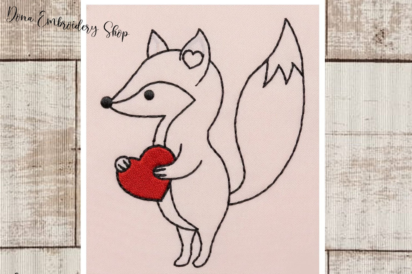 Love Cute Fox - Redwork