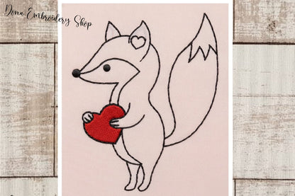 Love Cute Fox - Redwork