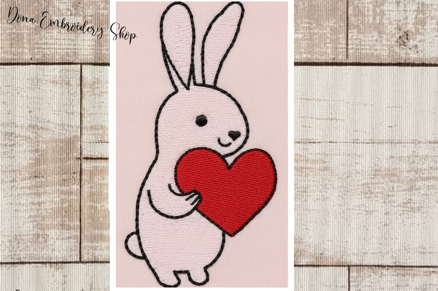 Love Cute Bunny - Redwork