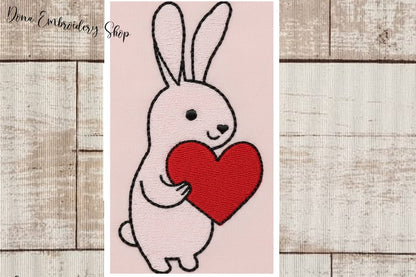 Love Cute Bunny - Redwork
