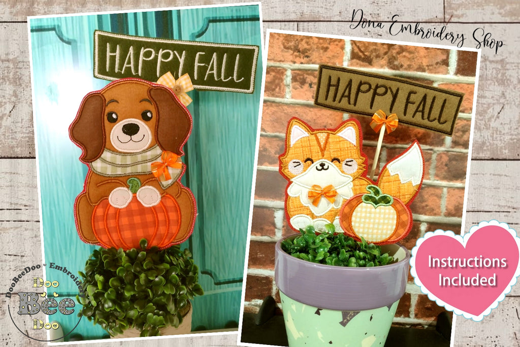 Happy Fall Pets Ornaments Set of 2 Designs - ITH Project - Machine Embroidery Design