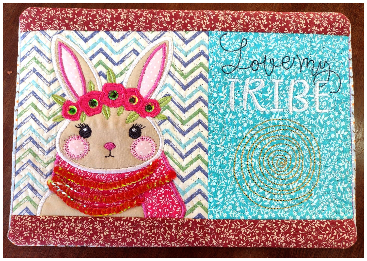 Boho Bunny Mug Rug - ITH Project - Machine Embroidery Design