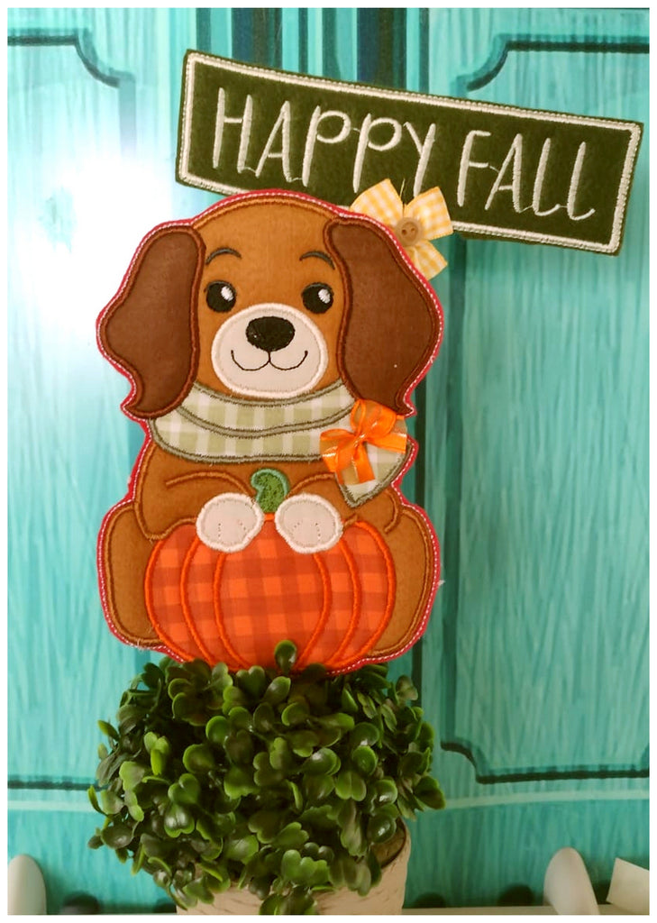 Happy Fall Dog Ornament - ITH Project - Machine Embroidery Design