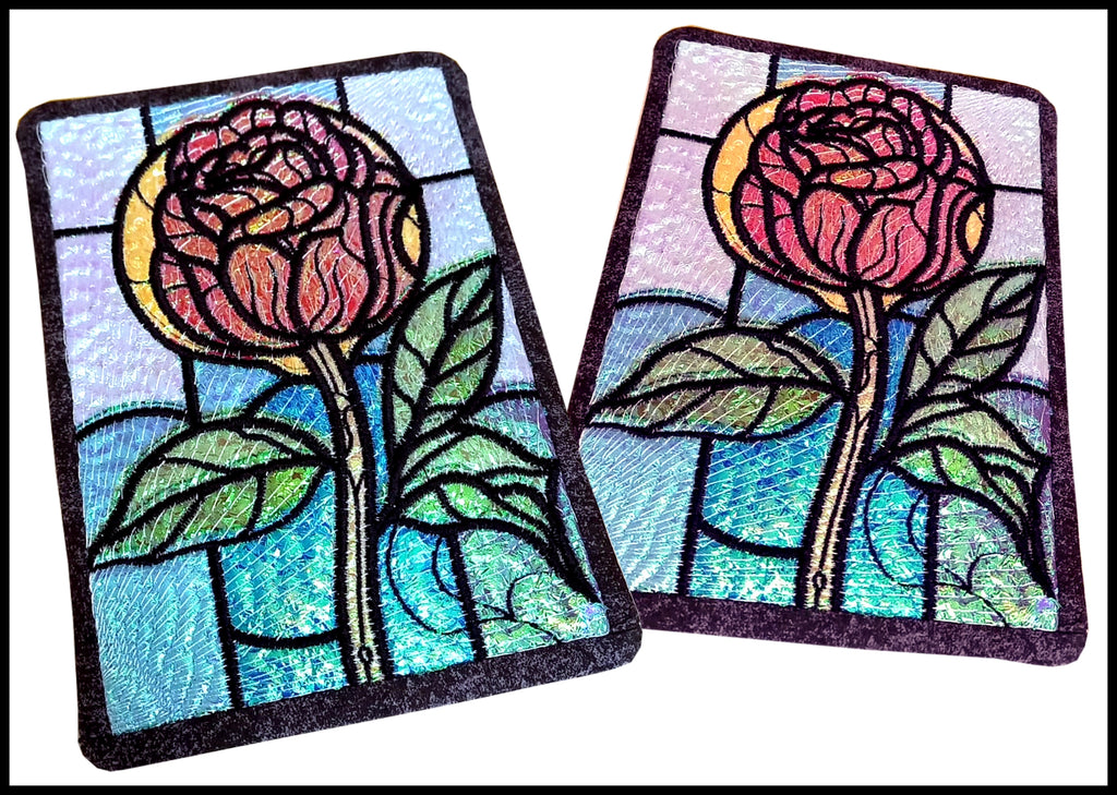 Stained Glass Rose Mug Rug - ITH Project - Machine Embroidery Design