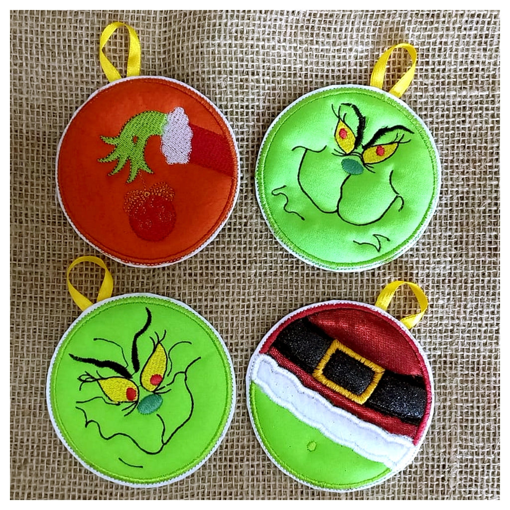 The Grinch Tree Ornaments - Set of 4 Designs - ITH Project - Machine Embroidery Design