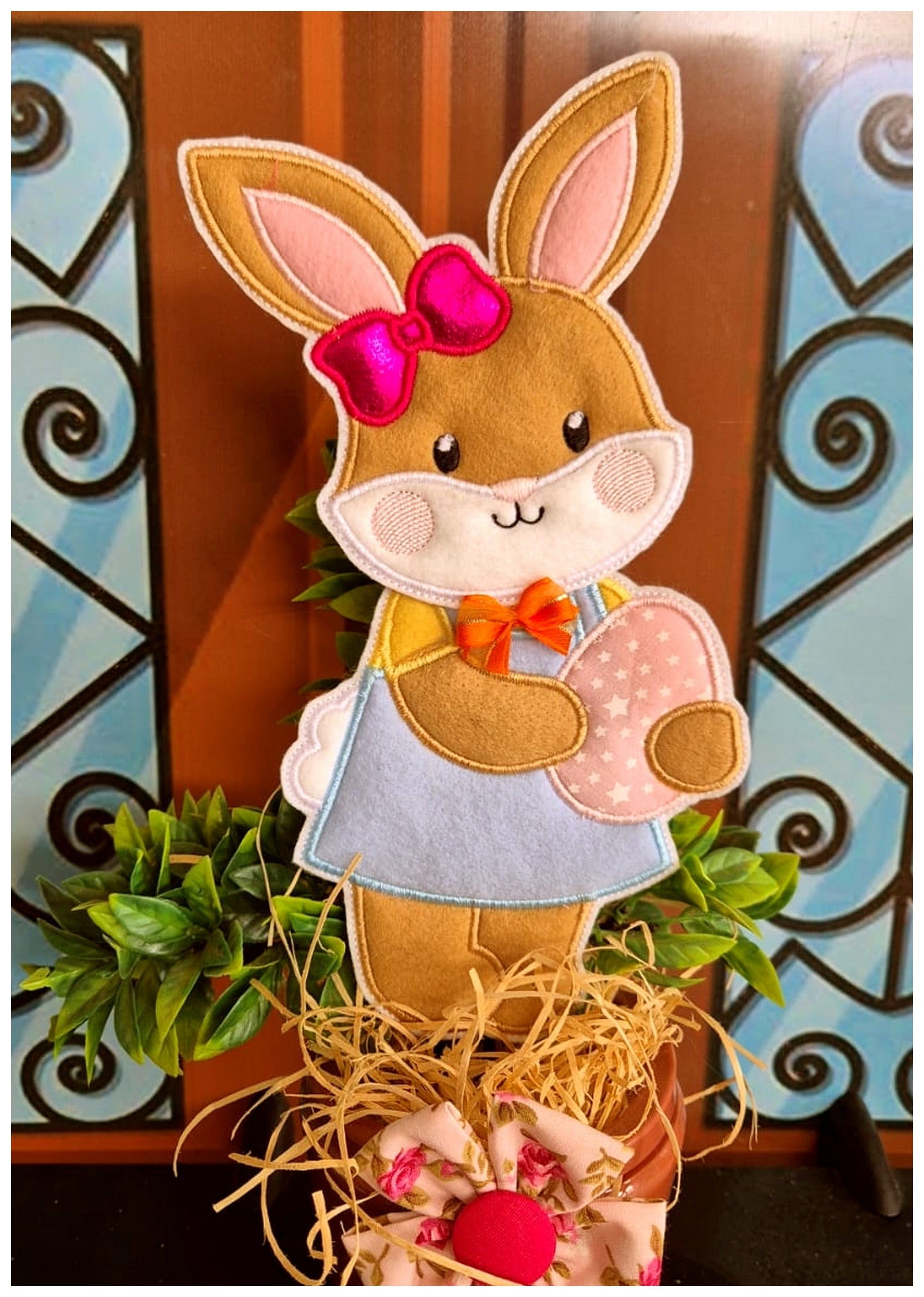 Bunny Girl holding Egg - ITH Project - Machine Embroidery Design