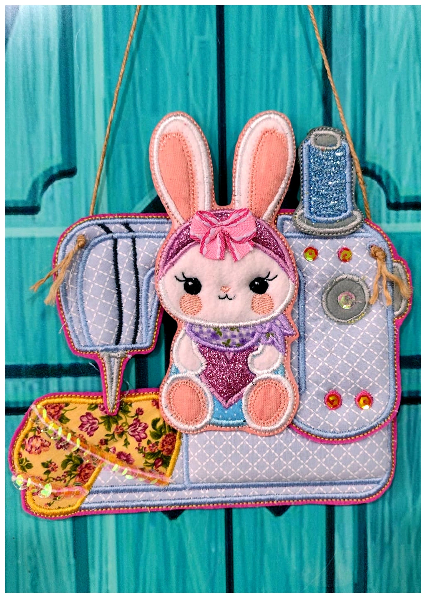 Bunny in the Machine Door Ornament - ITH Project - Machine Embroidery Design