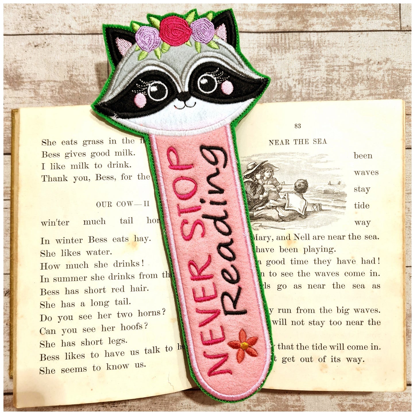 Racoon Girl Bookmarker - ITH Project - Machine Embroidery Design