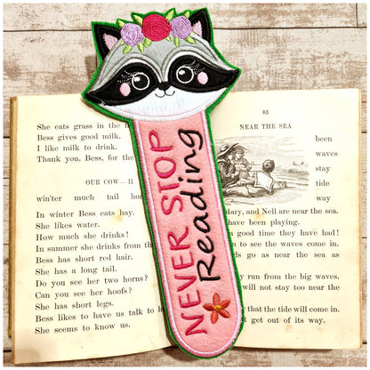 Racoon Girl Bookmarker - ITH Project - Machine Embroidery Design