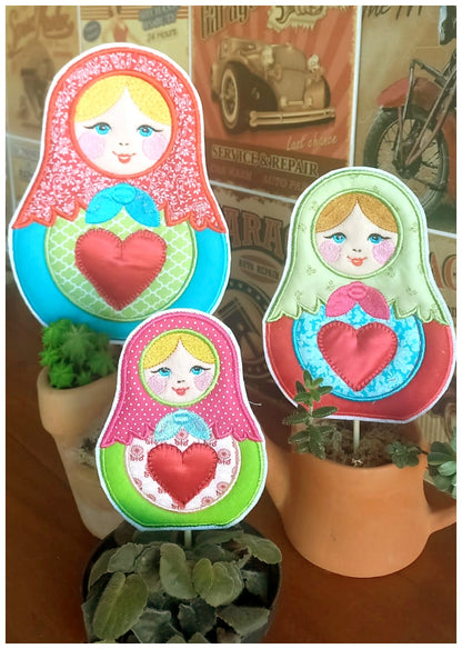 Matrioska Ornaments Set of 3 Designs - ITH Project - Machine Embroidery Design
