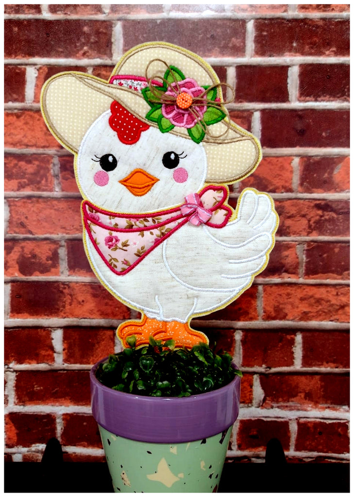 Chicken with Hat Ornament - ITH Project - Machine Embroidery Design