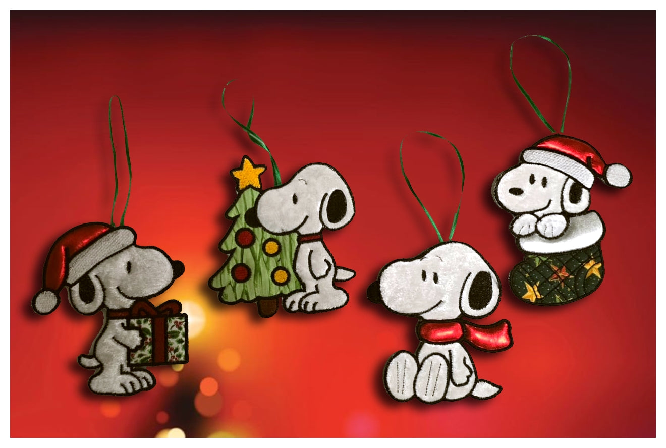 Snoopy Tree Ornaments - Set of 4 Designs - ITH Project - Machine Embroidery Design