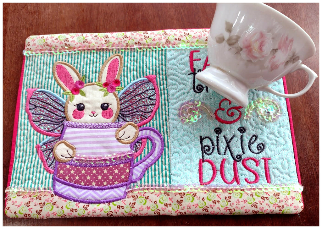 Pixie Bunny Mug Rug - ITH Project - Machine Embroidery Design