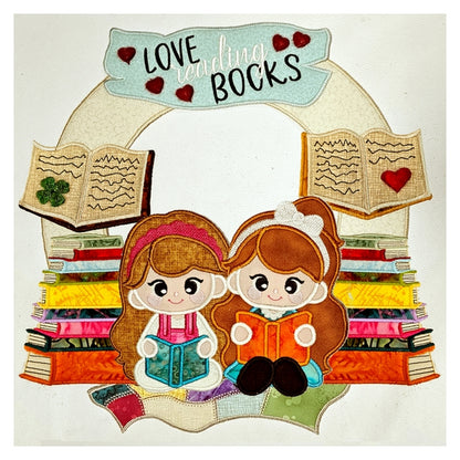 Love Reading Books Wreath Ornament - ITH Project - Machine Embroidery Design