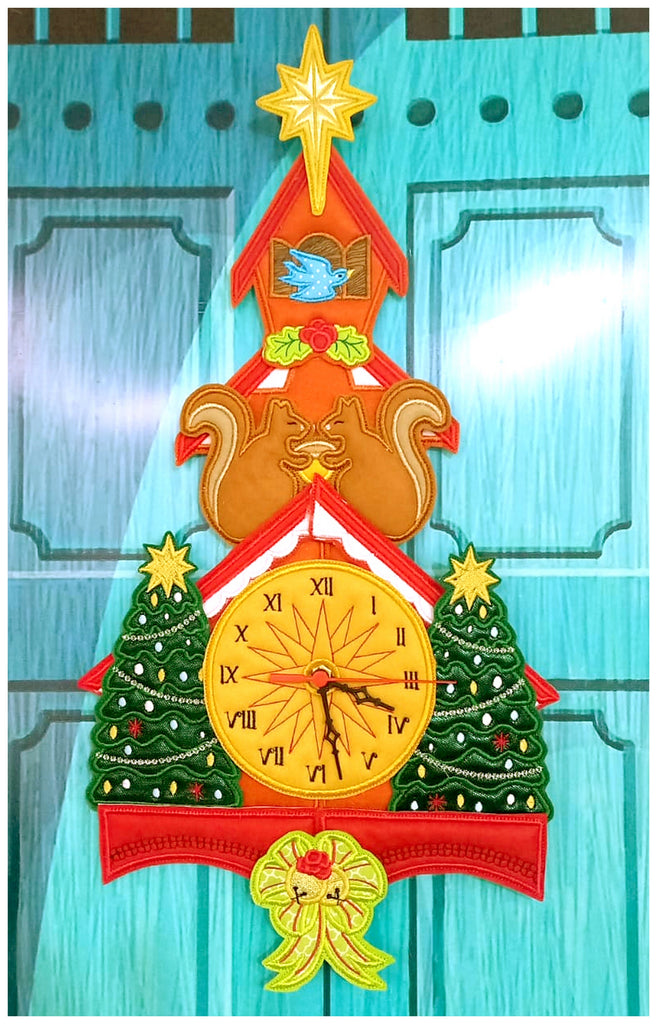 Christmas Red Clock Ornament - ITH Project - Machine Embroidery Design