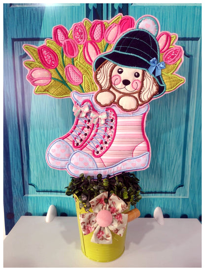 Cute Dog inside the boot Ornament - ITH Project - Machine Embroidery Design