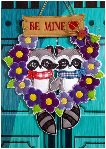 Love Racoon Wreath - ITH Project - Machine Embroidery Design