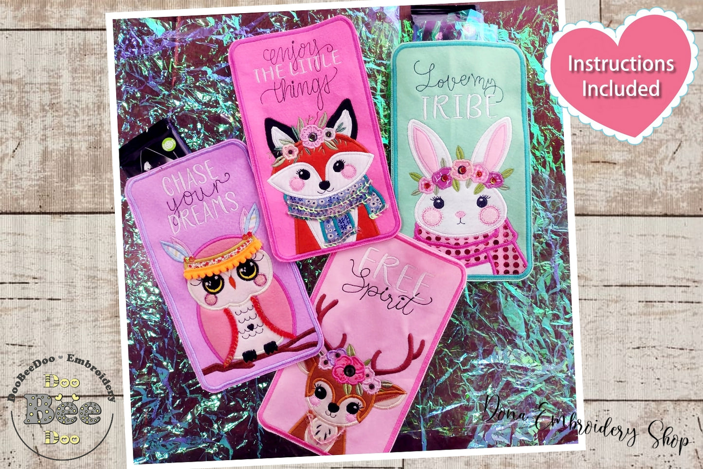 Boho Animals Candy Holder Set of 4 Designs - ITH Project - Machine Embroidery Design