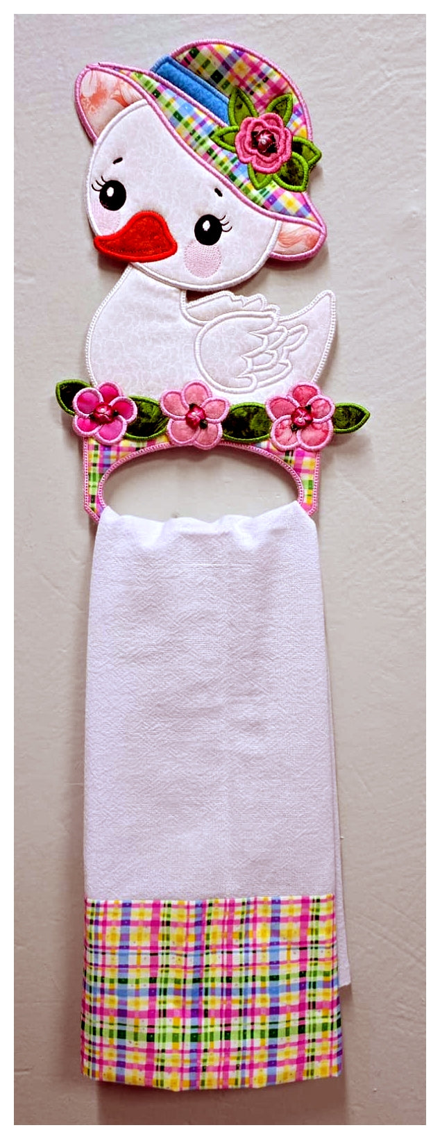 Cute Swan with hat Dish Cloth Hanger - ITH Project - Machine Embroidery Design