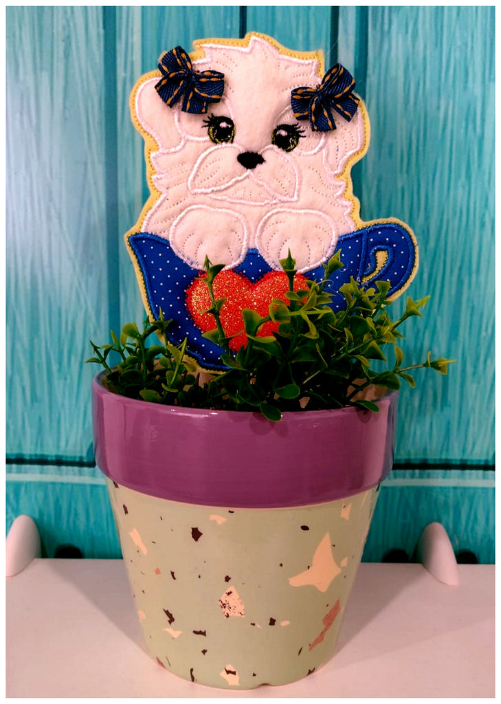 Dog in the cup Vase Ornament - ITH Project - Machine Embroidery Design