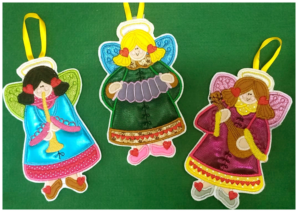 Musical Angels Tree Ornaments Set - ITH Project - Machine Embroidery Design