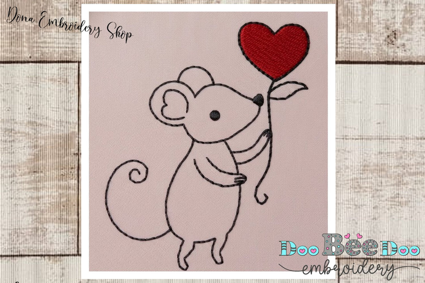Love Cute Mouse - Redwork