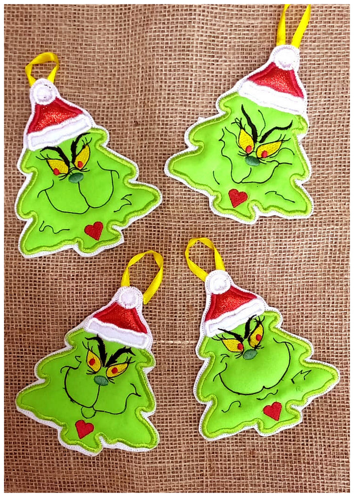 The Grinch Christmas Tree Ornaments Set - ITH Project - Machine Embroidery Design