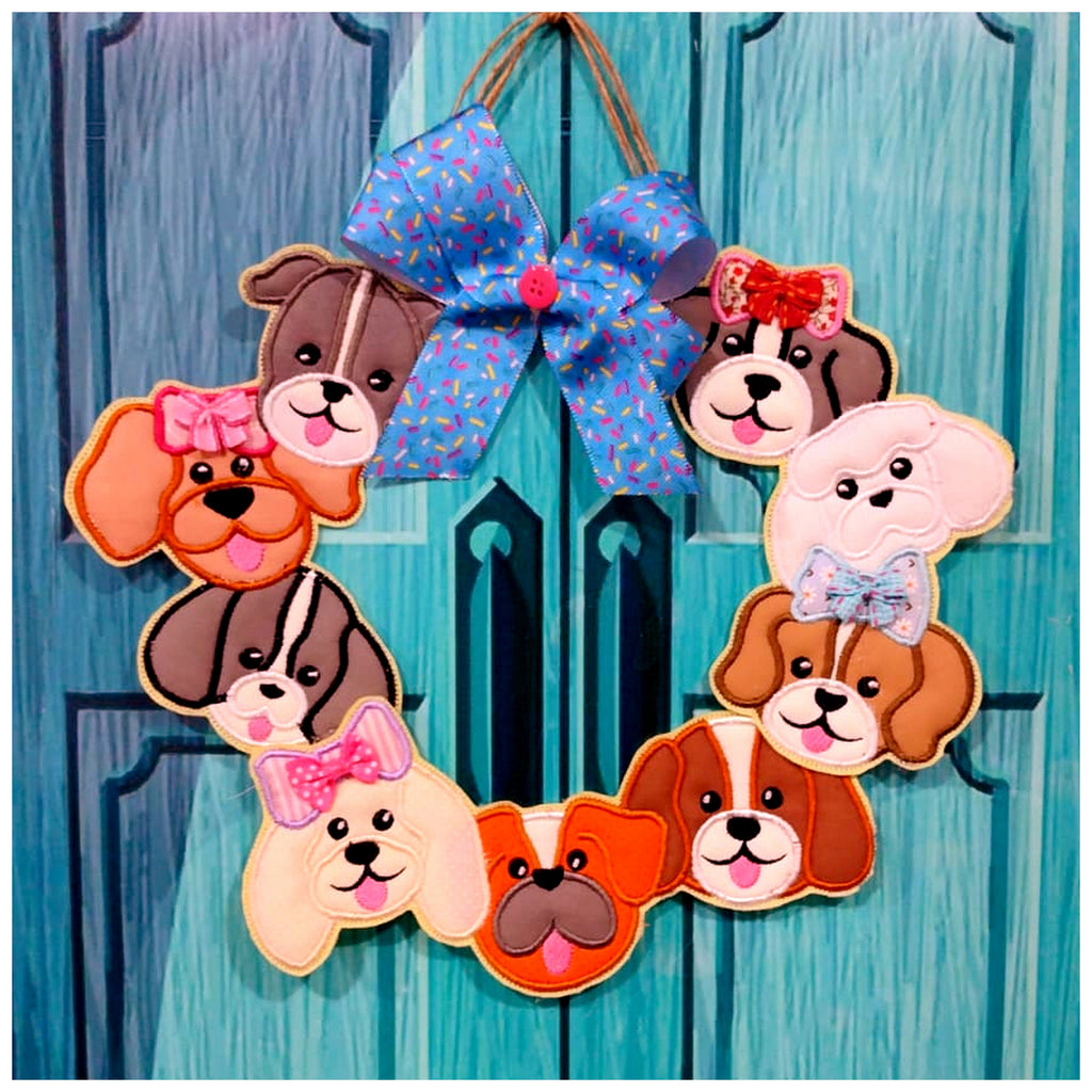 Cute Dogs Wreath - ITH Project - Machine Embroidery Design