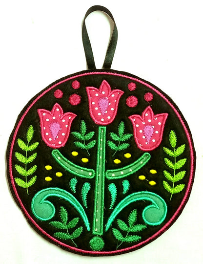 Folk Flowers Hot Pot Rest - ITH Project - Machine Embroidery Design