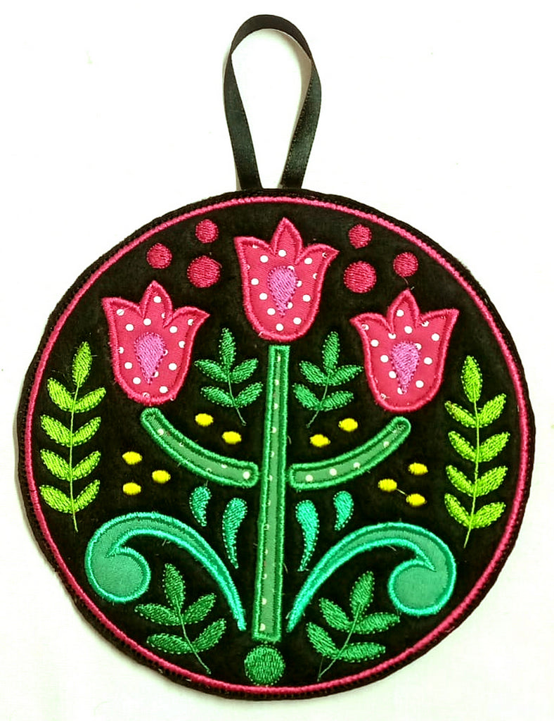 Folk Flowers Hot Pot Rest - ITH Project - Machine Embroidery Design