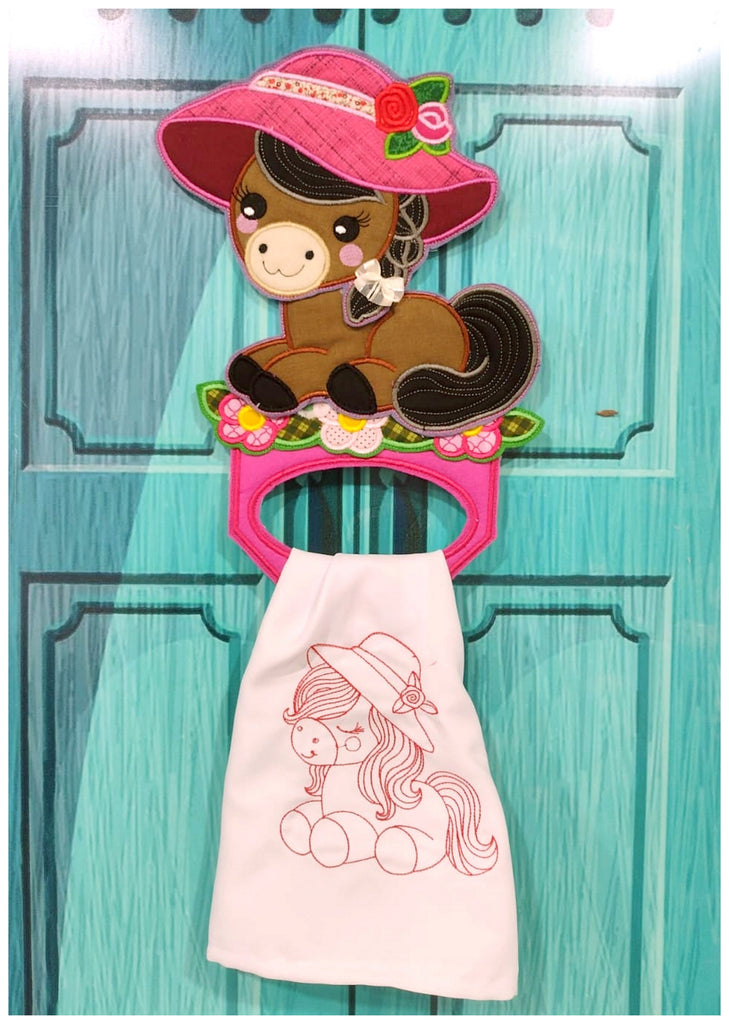 Cute Horse with hat Dish Cloth Hanger - ITH Project - Machine Embroidery Design