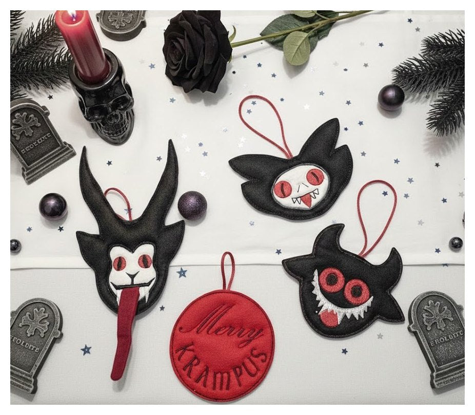 Krampus Tree Ornaments Set - ITH Project - Machine Embroidery Design