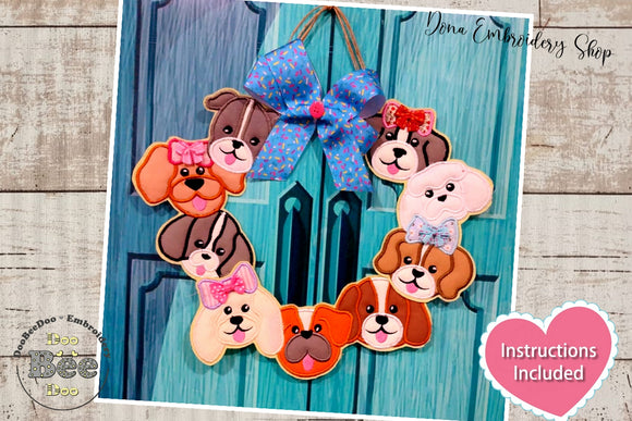 Cute Dogs Wreath - ITH Project - Machine Embroidery Design