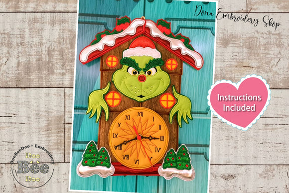 The Grinch Clock Ornament - ITH Project - Machine Embroidery Design