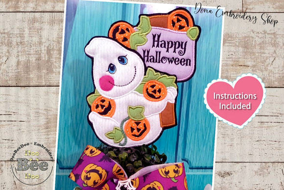 Happy Halloween Ghost Ornament - ITH Project - Machine Embroidery Design