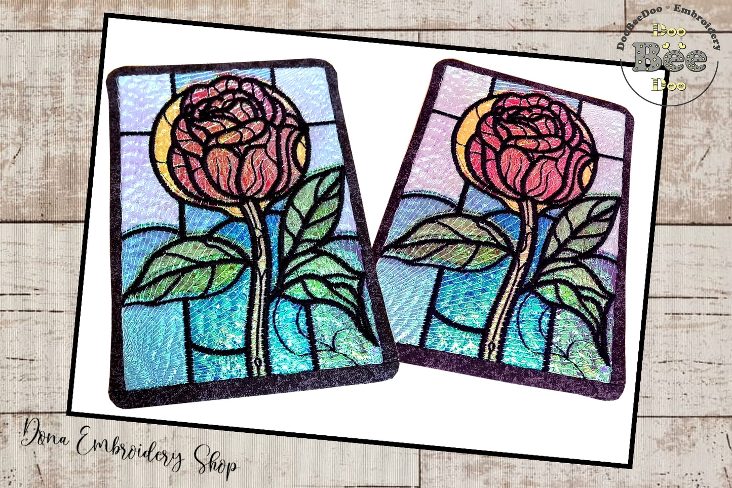 Stained Glass Rose Mug Rug - ITH Project - Machine Embroidery Design