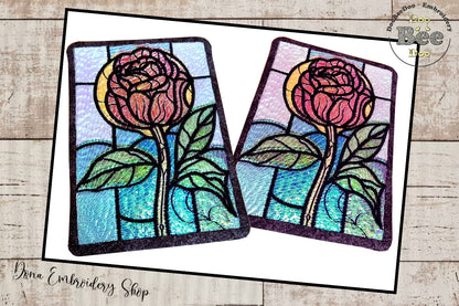 Stained Glass Rose Mug Rug - ITH Project - Machine Embroidery Design