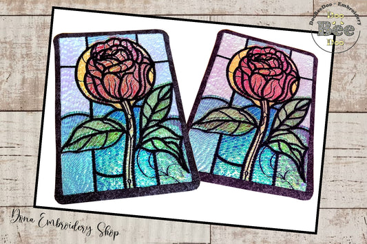 Stained Glass Rose Mug Rug - ITH Project - Machine Embroidery Design