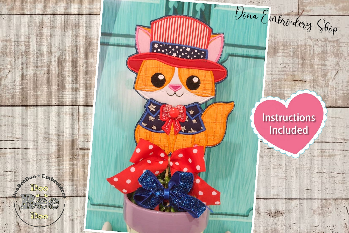 Cat 4th of July - ITH Project - Machine Embroidery Design