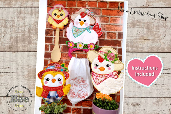 Chicken with hat Kitchen Ornaments Set - ITH Project - Machine Embroidery Design (cópia)
