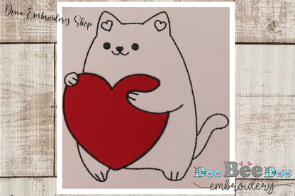 Love Cute Cat - Redwork