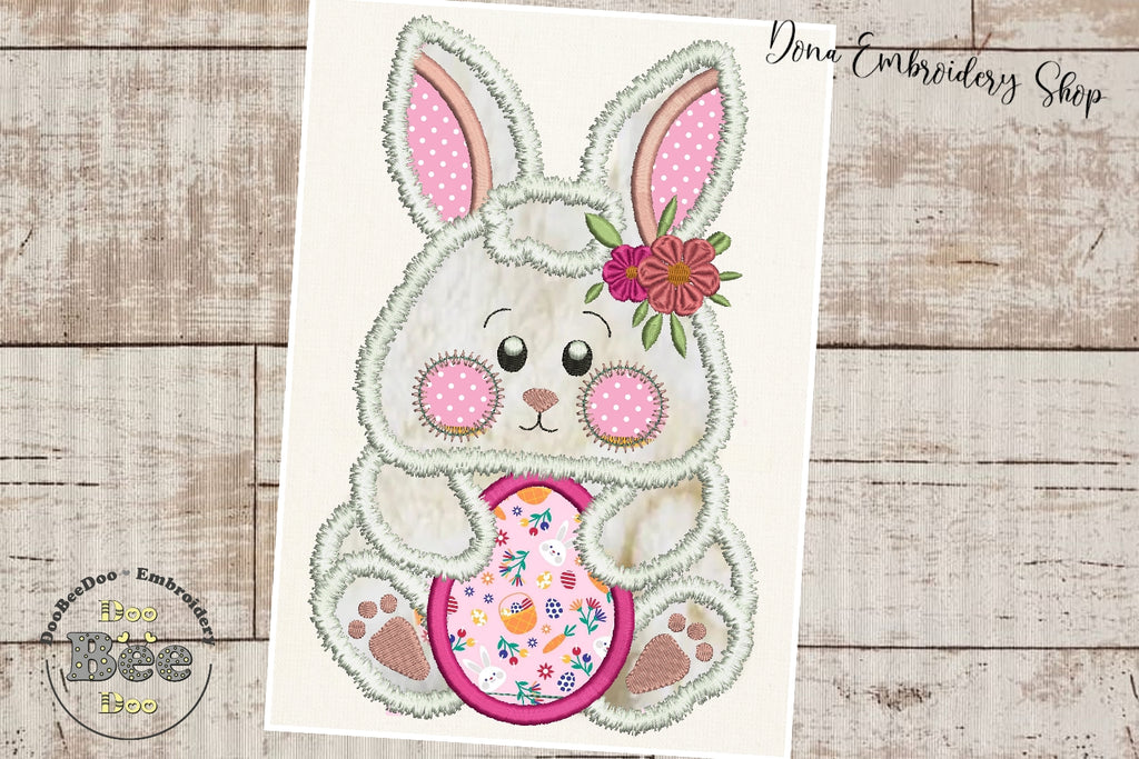 Cute Bunny holding egg - Applique