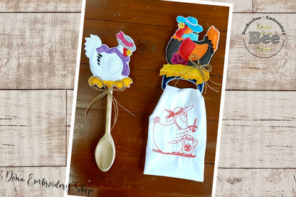 Lady Chicken Kitchen Ornaments Set - ITH Project - Machine Embroidery Design