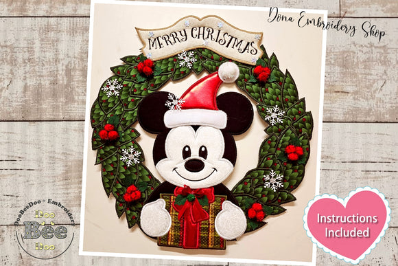 Mickey Christmas Wreath - ITH Project - Machine Embroidery Design