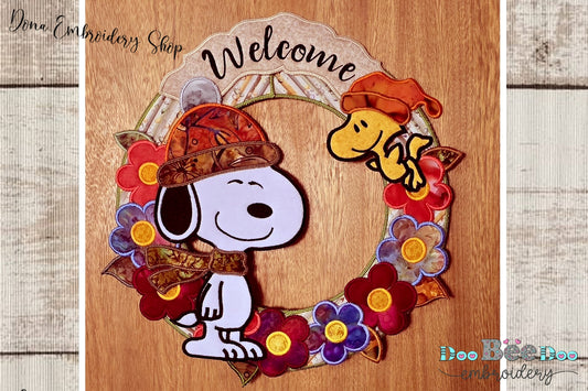 Snoopy Fall Wreath - ITH Project - Machine Embroidery Design